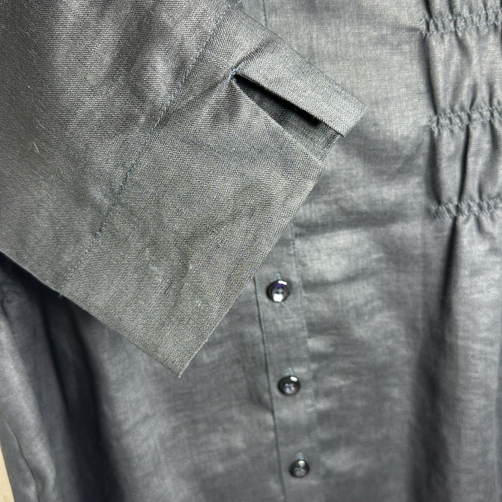 Westbound Linen Women’s Black Button Up Smocked Waist Mock Collared Shirt Size 8 - Picture 5 of 12